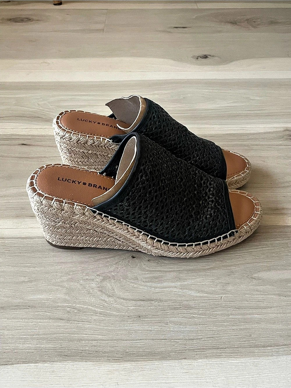 Lucky Brand Cabriah Espadrille Platform Wedge Slide Sandal Sandals Black & Brown